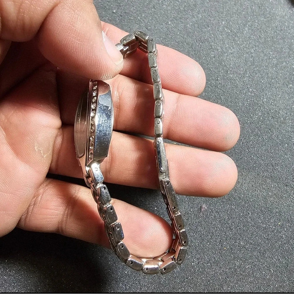 Princess Ladies Quartz Watch Silver Tone Diamond Bezel  Black Dial Working - Picture 7 of 9